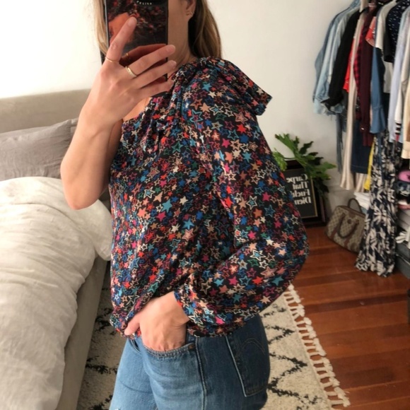 J.Crew Star Print One-Shoulder Blouse • Size 2 • Bow Detail • Off-Shoulder - Picture 9 of 9